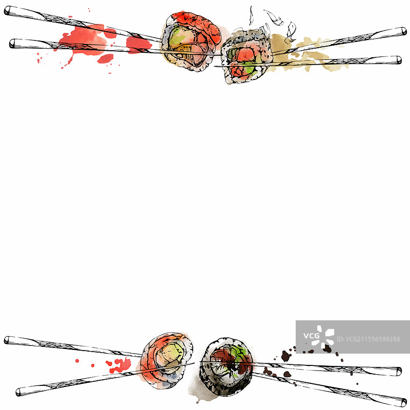 生鱼片寿司卷夹在筷子上图片素材