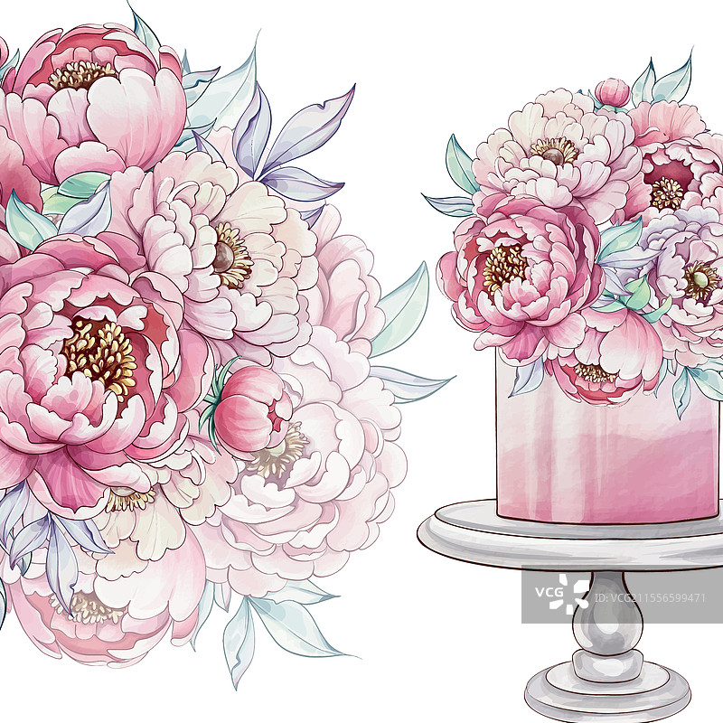 丰盛的牡丹花绚丽绽放，色彩鲜艳的粉色和图片素材