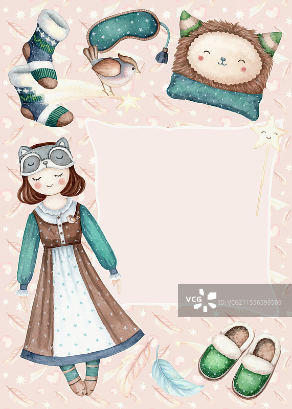 柔和粉色的垂直卡片背景，带有睡眠元素图片素材