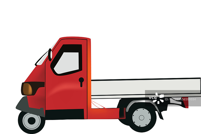 红色三轮摩托车停在白色背景上图片素材