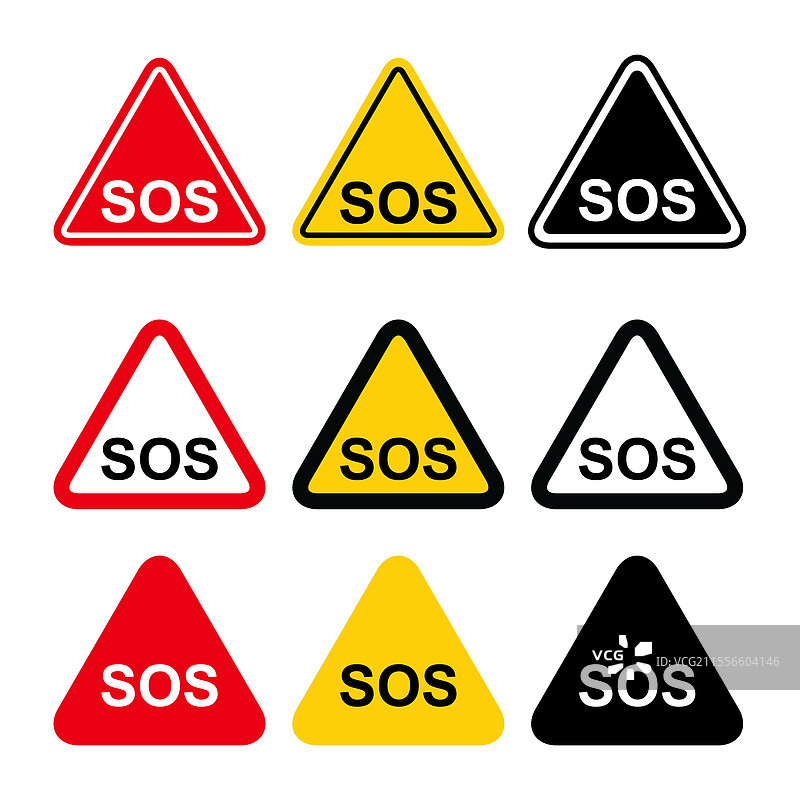 一套SOS求助图标安全支持警报设计图片素材