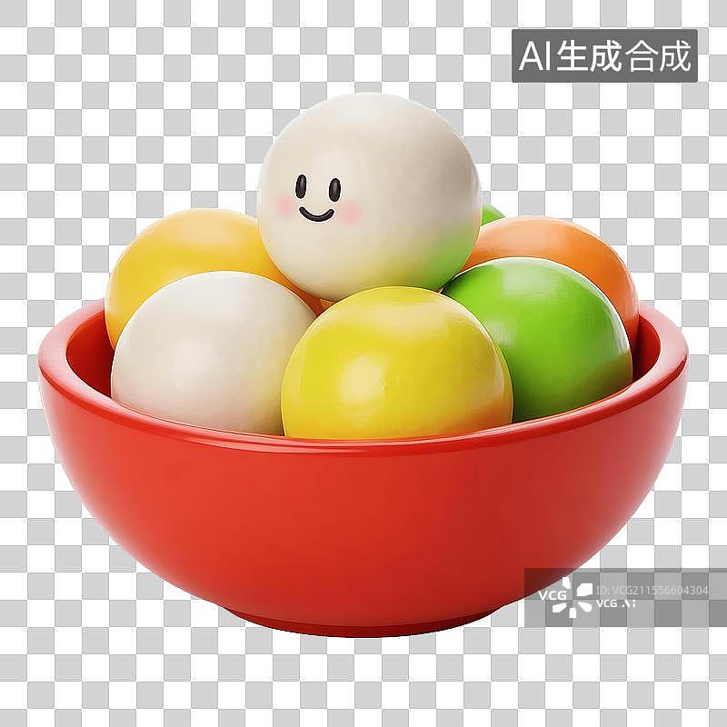 【AI数字艺术】3d卡通一碗各种颜色的汤圆图片素材