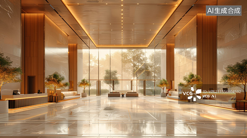 【AI数字艺术】现代建筑豪华酒店大厅前台室内设计图片素材