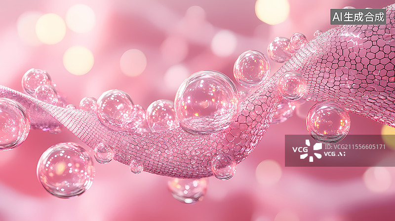 【AI数字艺术】粉色背景下的纳米结构与气泡图片素材