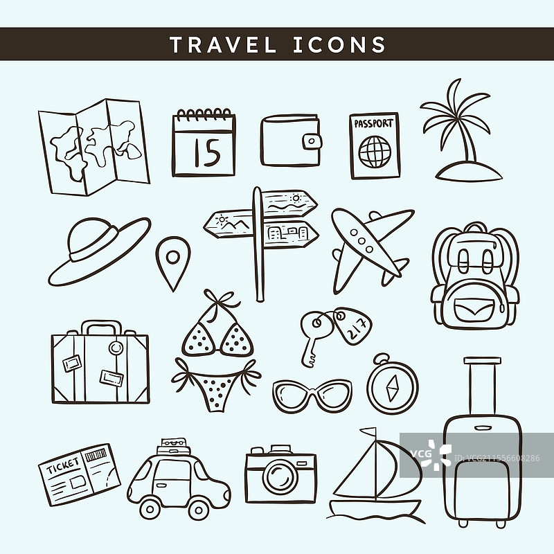 手绘旅行图标集图片素材