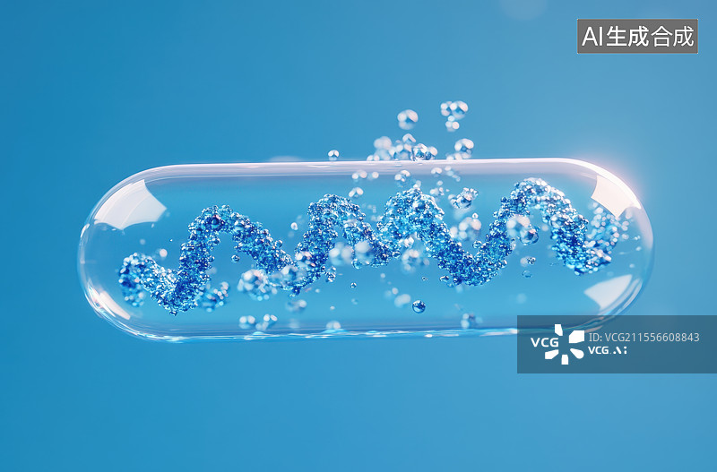 【AI数字艺术】3D渲染胶囊与细胞DNA基因概念背景图片素材