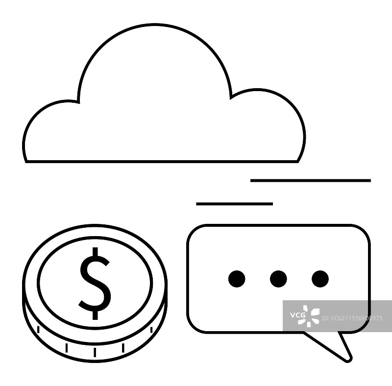 云技术与货币硬币和聊天气泡图片素材