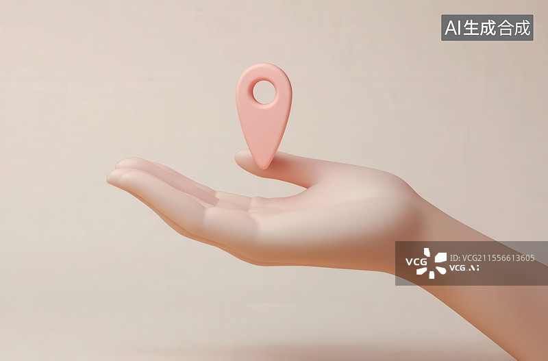 【AI数字艺术】3D渲染可爱小手托着GPS定位图标图片素材