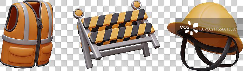 橙色背心、硬帽、便携式路障图片素材