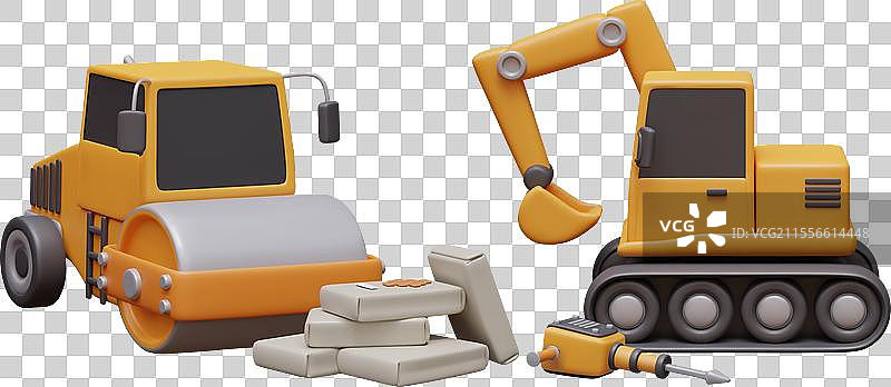 压路机 挖掘机 撬杠 水泥堆图片素材