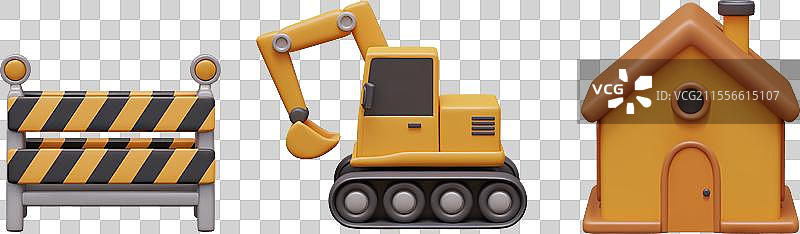 便携式道路障碍物挖掘机房屋套件图片素材