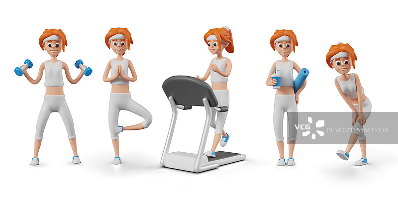 白色背景上的女性运动员合集图片素材