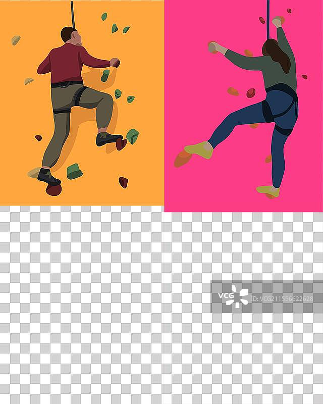 一组人在攀岩墙上图片素材