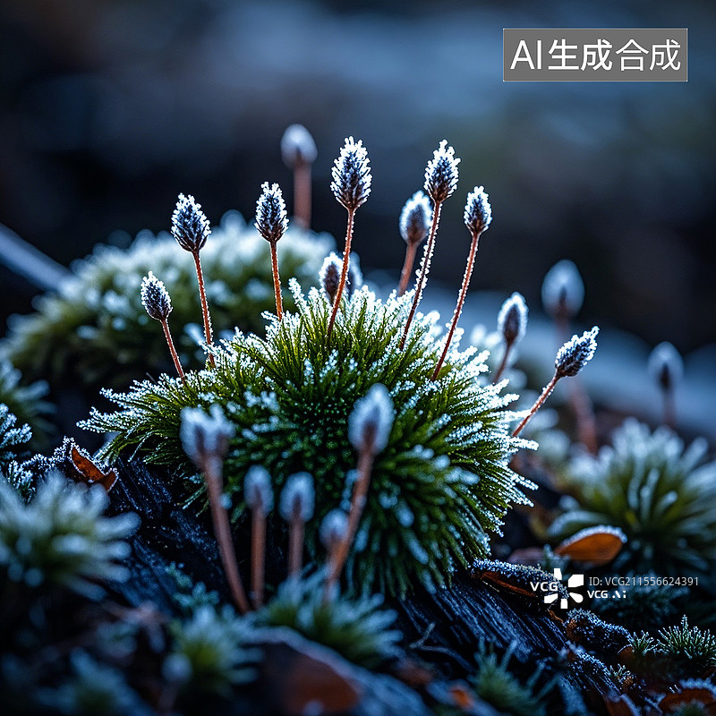 【AI数字艺术】冬季结霜的苔藓图片素材