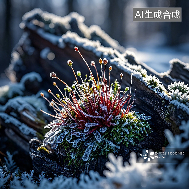 【AI数字艺术】冬季结霜的苔藓图片素材