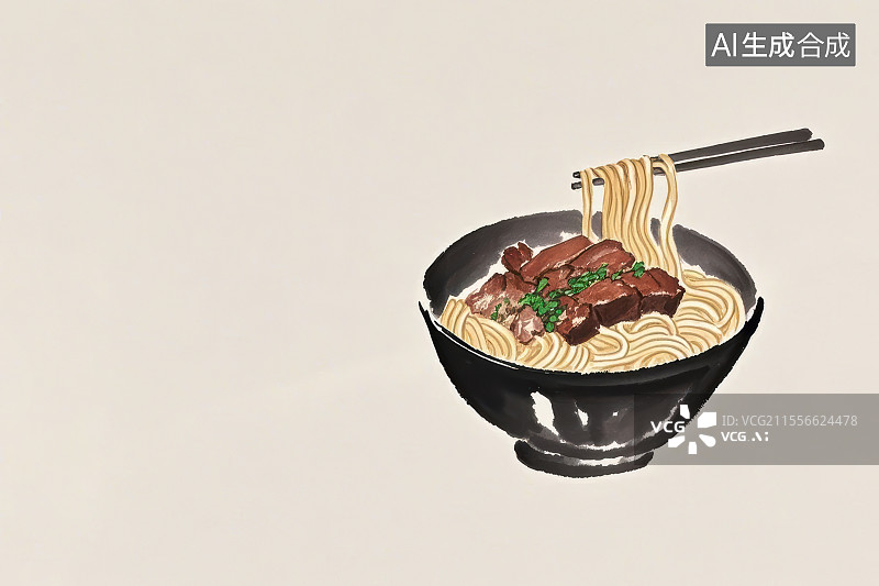 【AI数字艺术】排骨面国风水墨画模版背景居右下图片素材