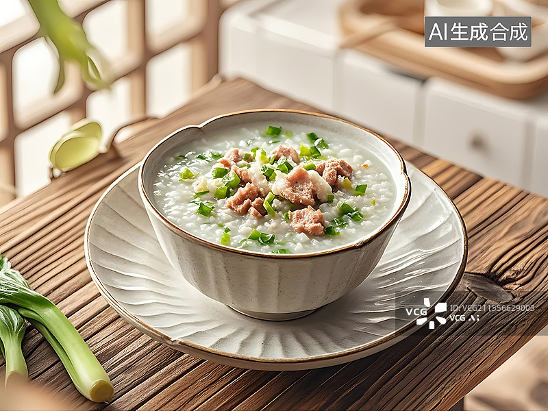 【AI数字艺术】芥菜瘦肉粥图片素材