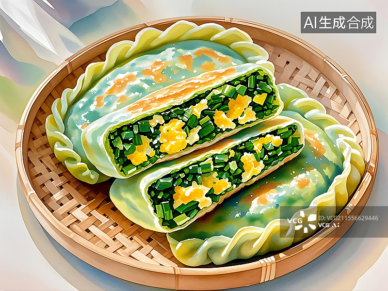 【AI数字艺术】韭菜盒子图片素材