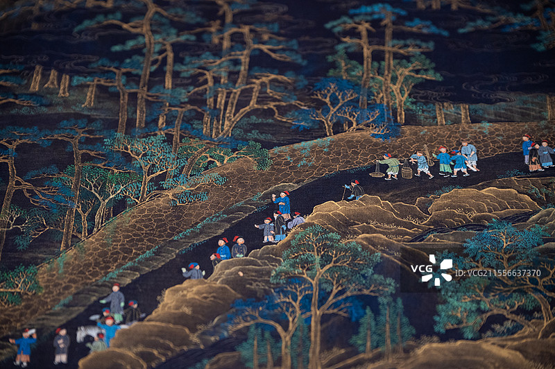 天津博物馆 世情万象 明清画境中的众生百态 清 无款 万笏朝天图卷 绢本设色图片素材