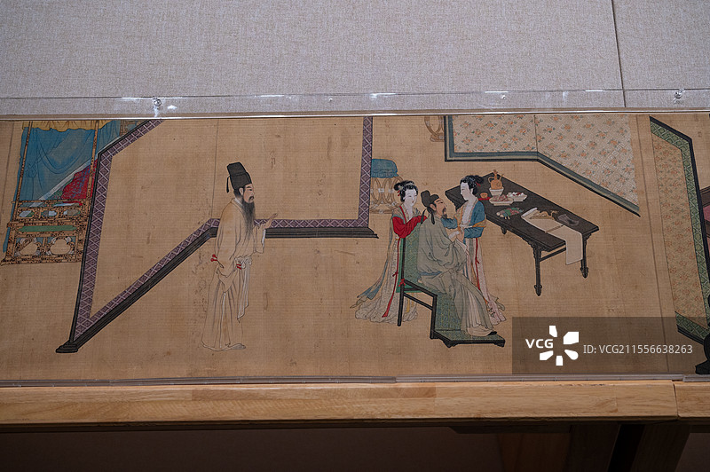 天津博物馆 世情万象 明清画境中的众生百态 明 唐寅 唐伯虎 韩熙载夜宴图卷  重庆中国三峡博物馆藏图片素材