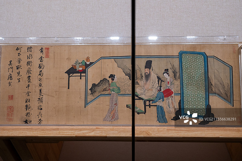 天津博物馆 世情万象 明清画境中的众生百态 明 唐寅 唐伯虎 韩熙载夜宴图卷 重庆中国三峡博物馆藏图片素材