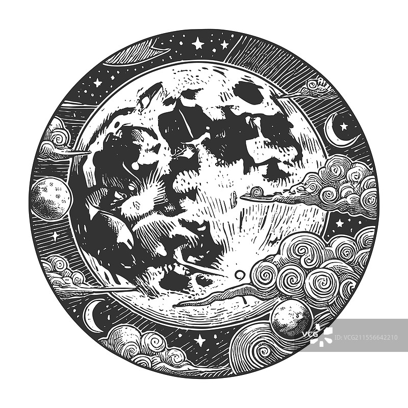 月亮雕刻草图图片素材