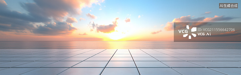 【AI数字艺术】日落时的地平线平台宽幅画面图片素材