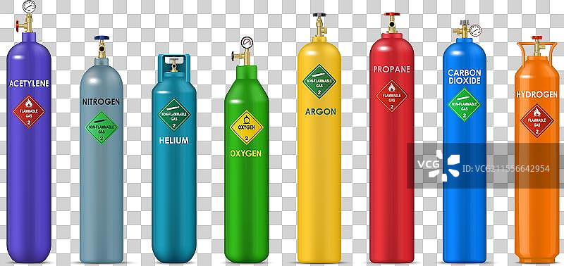 逼真的氢气、氧气和丙烷气瓶图片素材