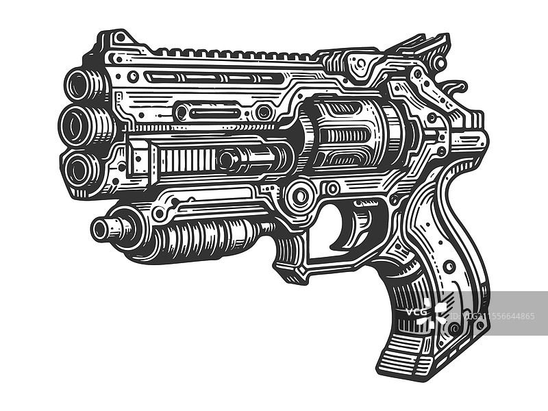 华丽的蒸汽朋克左轮手枪雕刻图片素材