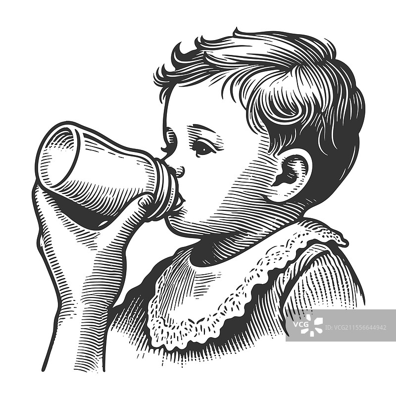 婴儿喝奶瓶的雕刻图片素材