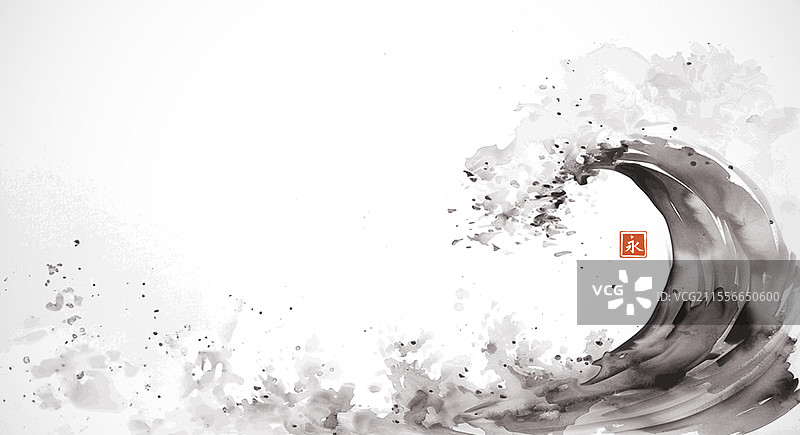 传统的海浪水墨画图片素材