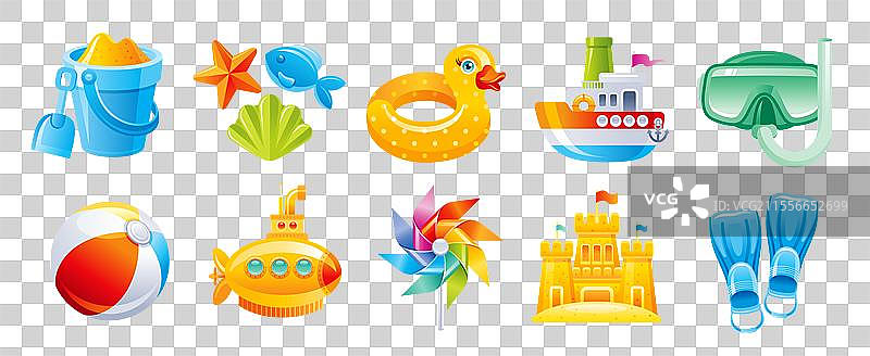 夏季卡通风格的3D渲染沙滩玩具图片素材