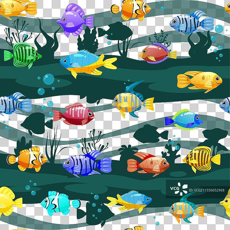 可爱卡通热带鱼无缝图案图片素材