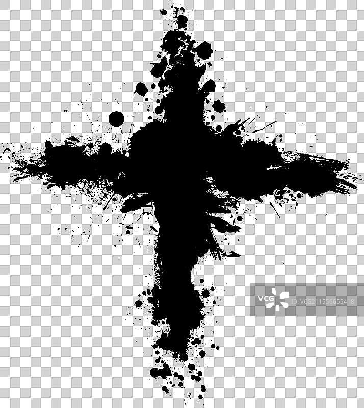 手绘的基督教十字架标志，刷漆效果图片素材