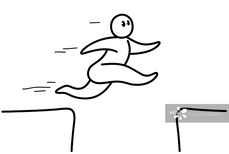 搞笑的卡通男人在平面风格中跳过间隙图片素材