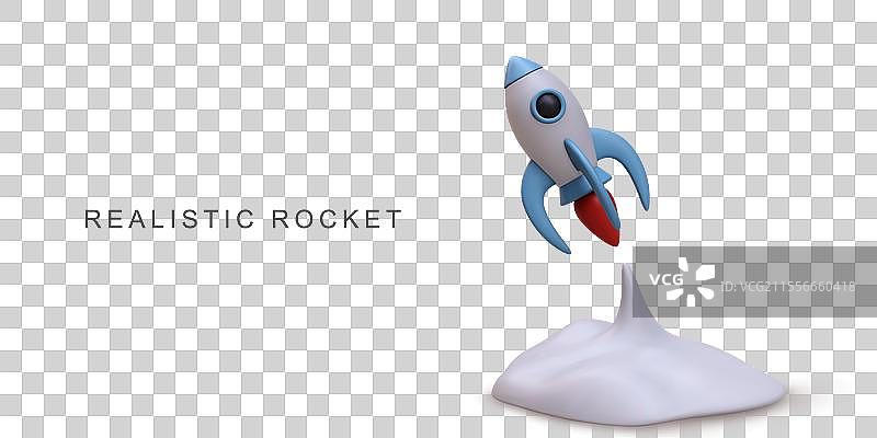 3D真实的太空火箭发射在白色背景上图片素材