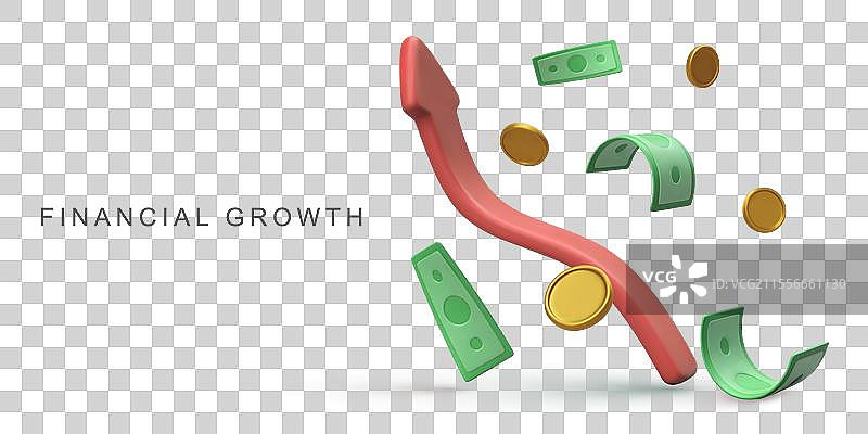 白色背景上的3D真实财务增长概念图片素材