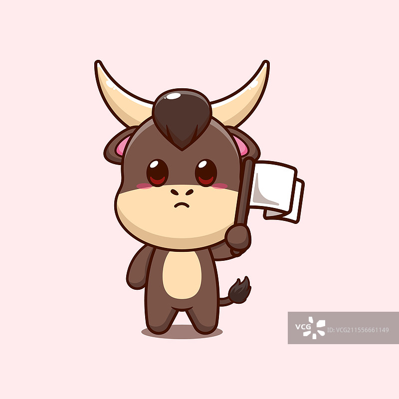 拿着白旗的公牛吉祥物卡通角色图片素材