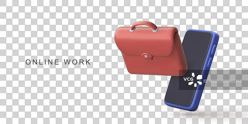 3D真实概念在线工作在白色背景上图片素材