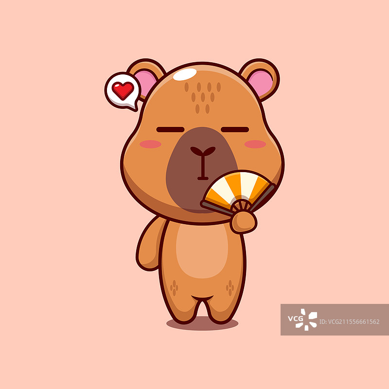 手持扇子的水豚吉祥物卡通角色图片素材