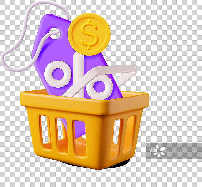 3D购物车和带百分号的优惠券图片素材