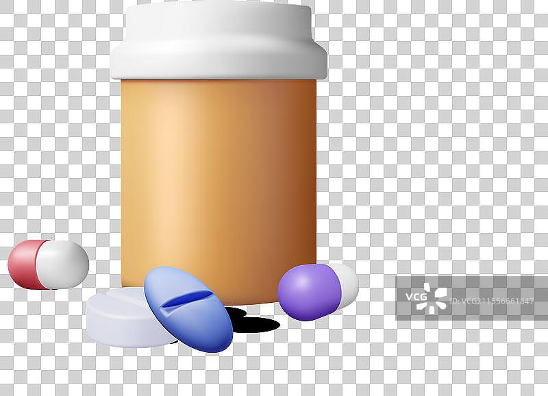 装满药丸的3D塑料瓶图片素材