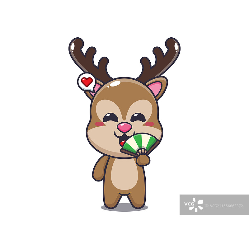 手持扇子的鹿吉祥物卡通角色图片素材