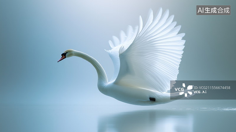 【AI数字艺术】新潮插画飞翔的白天鹅图片素材