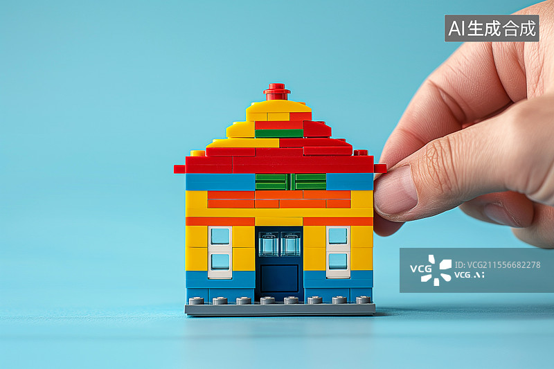 【AI数字艺术】城市建设主题用积木建造房屋图片素材