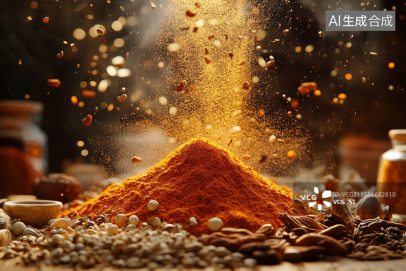 【AI数字艺术】炸裂散开的多种调味料图片素材