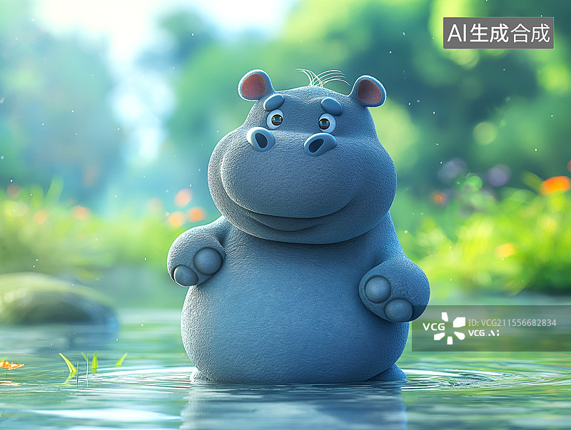 【AI数字艺术】一只可爱的卡通河马图片素材