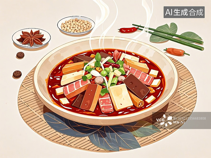 【AI数字艺术】毛血旺，手绘画风格图片素材