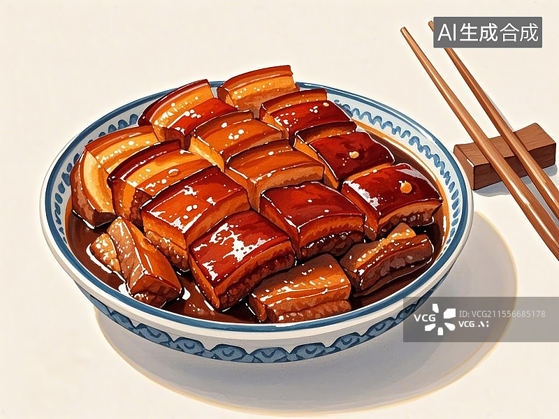 【AI数字艺术】红烧肉，手绘画风格图片素材