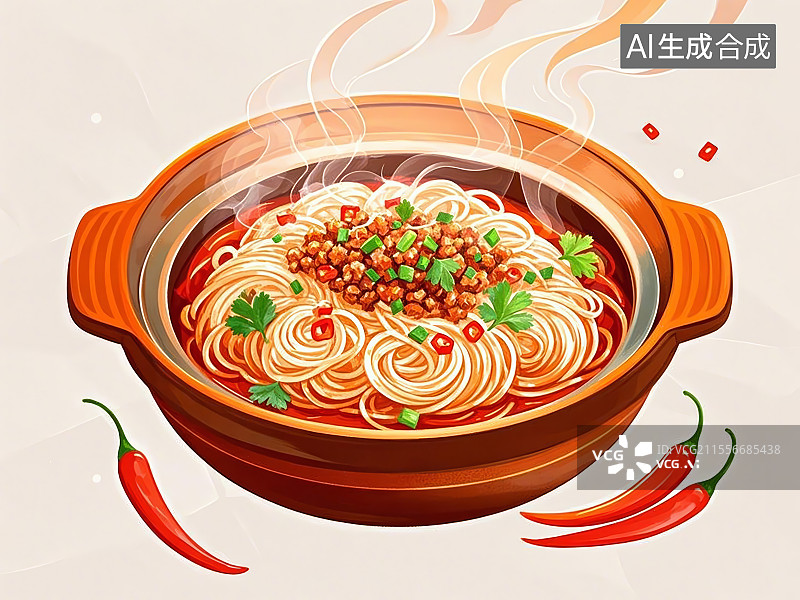 【AI数字艺术】肉末粉丝煲，手绘画风格图片素材